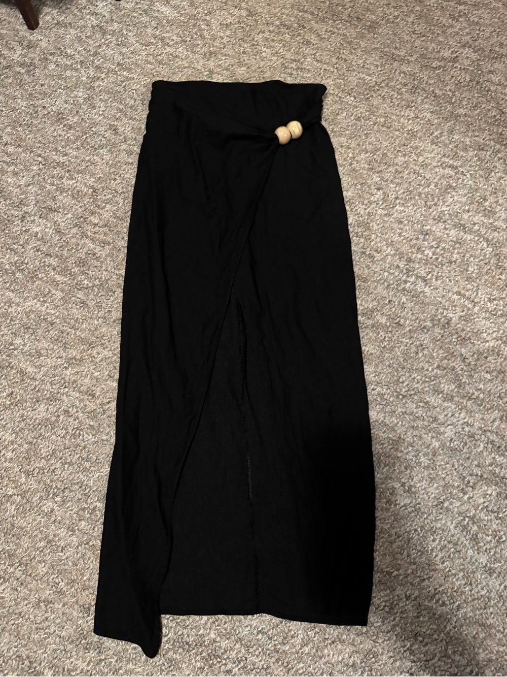 Zara Black Maxi Wrap Skirt with Wooden Bead Detail
